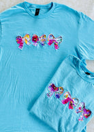 Vintage Triple Bow Applique' T Shirt - Sky Blue | Gildan Softstyle - casual t shirt - Jimberly's Boutique - Olive Branch - Mississippi