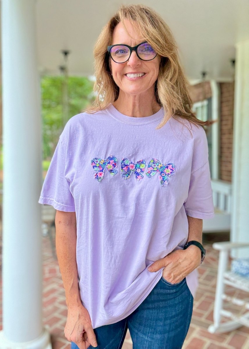 Vintage Triple Bow Applique' T Shirt - Violet - casual t shirt - Jimberly's Boutique - Olive Branch - Mississippi