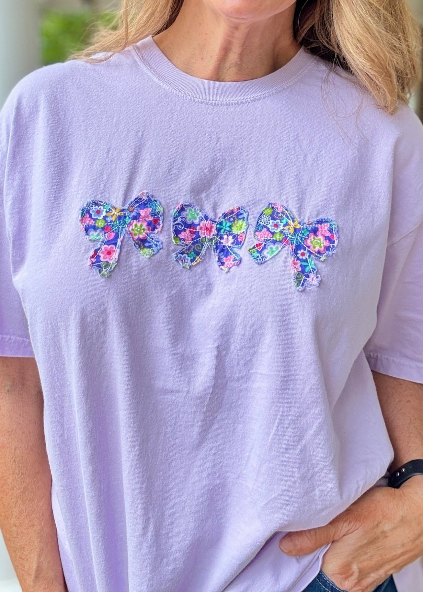 Vintage Triple Bow Applique' T Shirt - Violet - casual t shirt - Jimberly's Boutique - Olive Branch - Mississippi