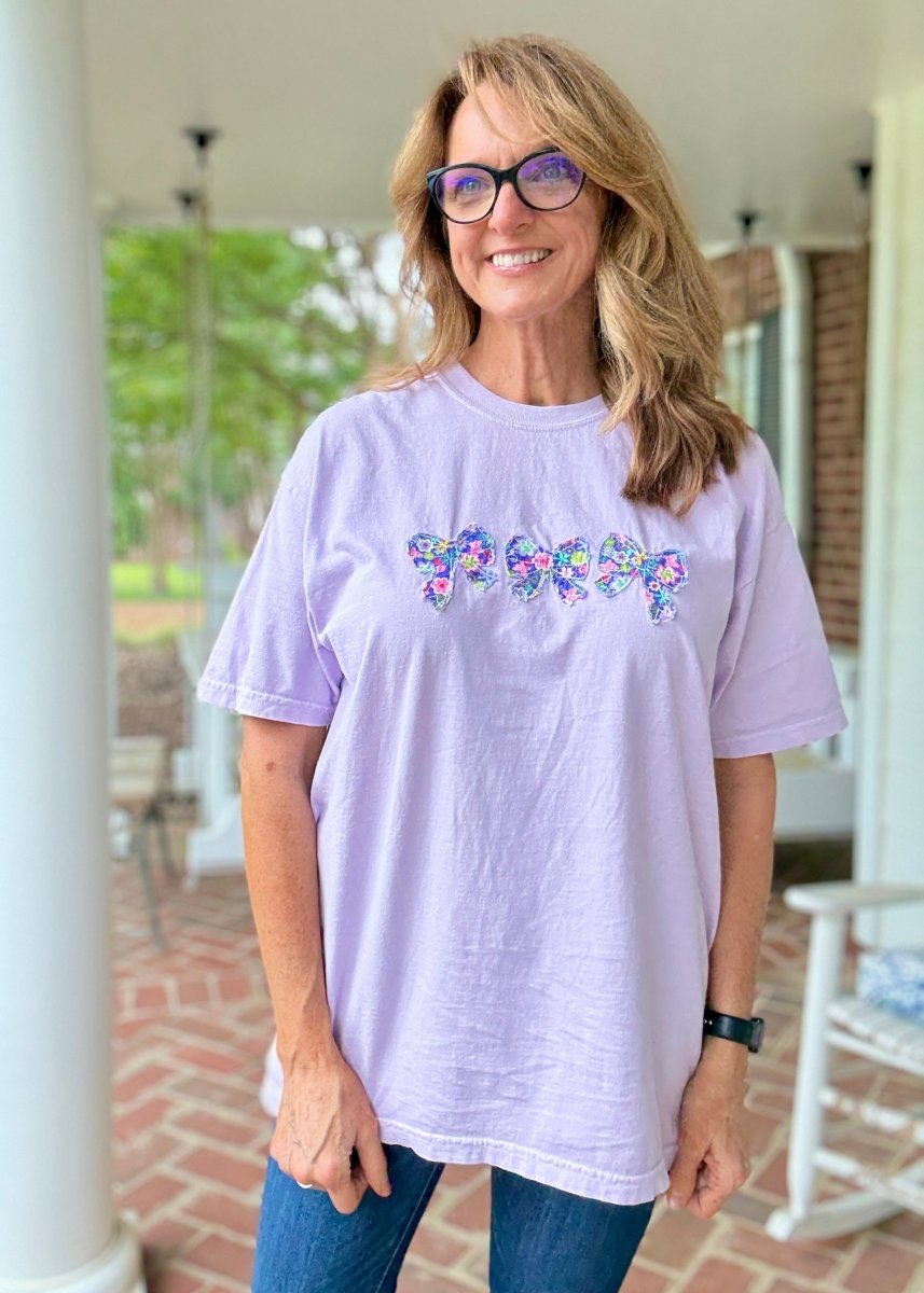 Vintage Triple Bow Applique' T Shirt - Violet - casual t shirt - Jimberly's Boutique - Olive Branch - Mississippi
