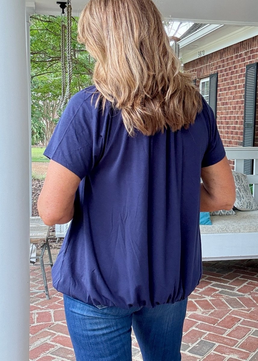 Vivian V Neck Shirring Top - Navy - Casual Top - Jimberly's Boutique - Olive Branch - Mississippi