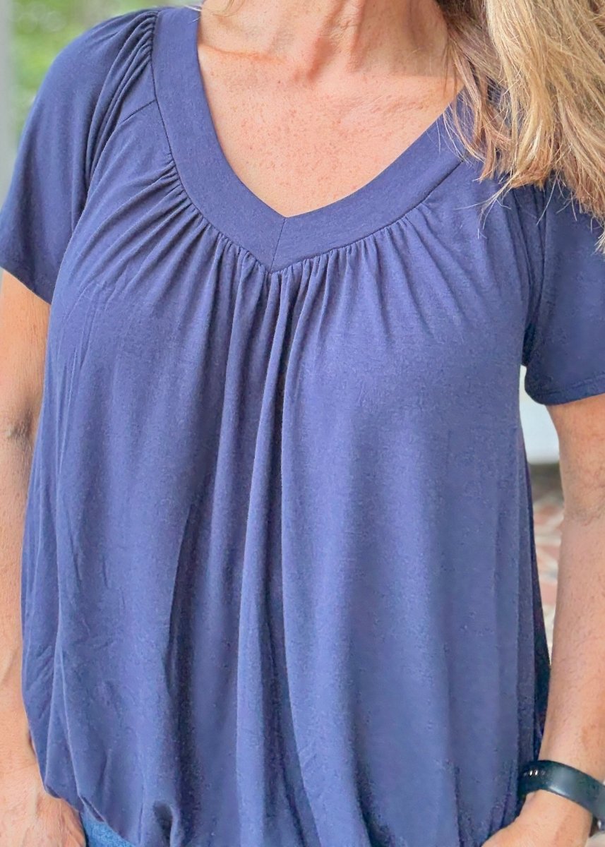 Vivian V Neck Shirring Top - Navy - Casual Top - Jimberly's Boutique - Olive Branch - Mississippi