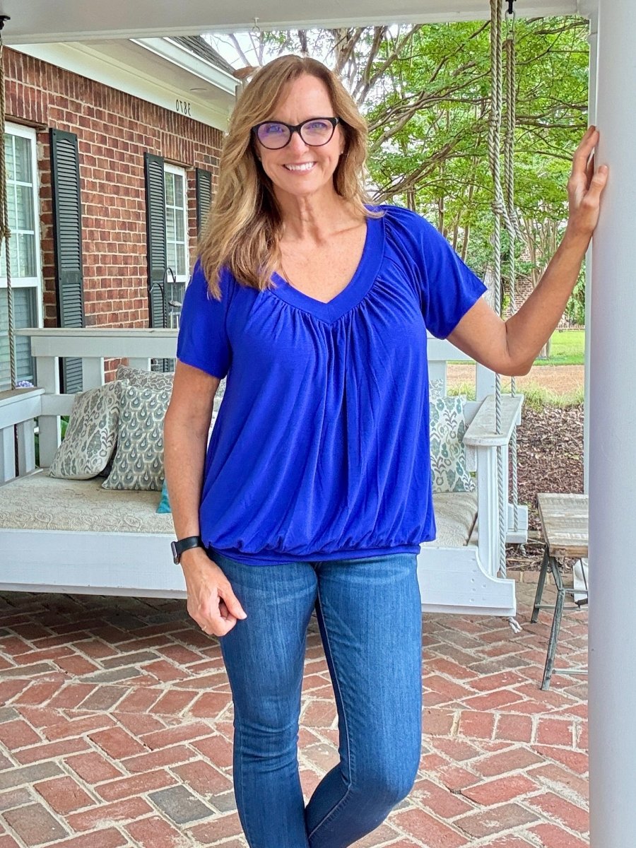 Vivian V Neck Shirring Top - Royal Blue - Casual Top - Jimberly's Boutique - Olive Branch - Mississippi