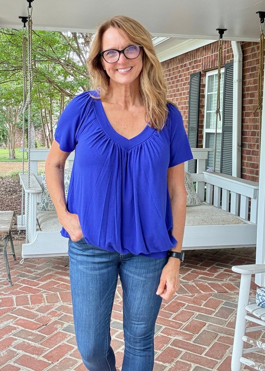Vivian V Neck Shirring Top - Royal Blue - Casual Top - Jimberly's Boutique - Olive Branch - Mississippi