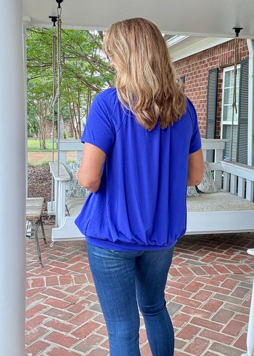 Vivian V Neck Shirring Top - Royal Blue - Casual Top - Jimberly's Boutique - Olive Branch - Mississippi