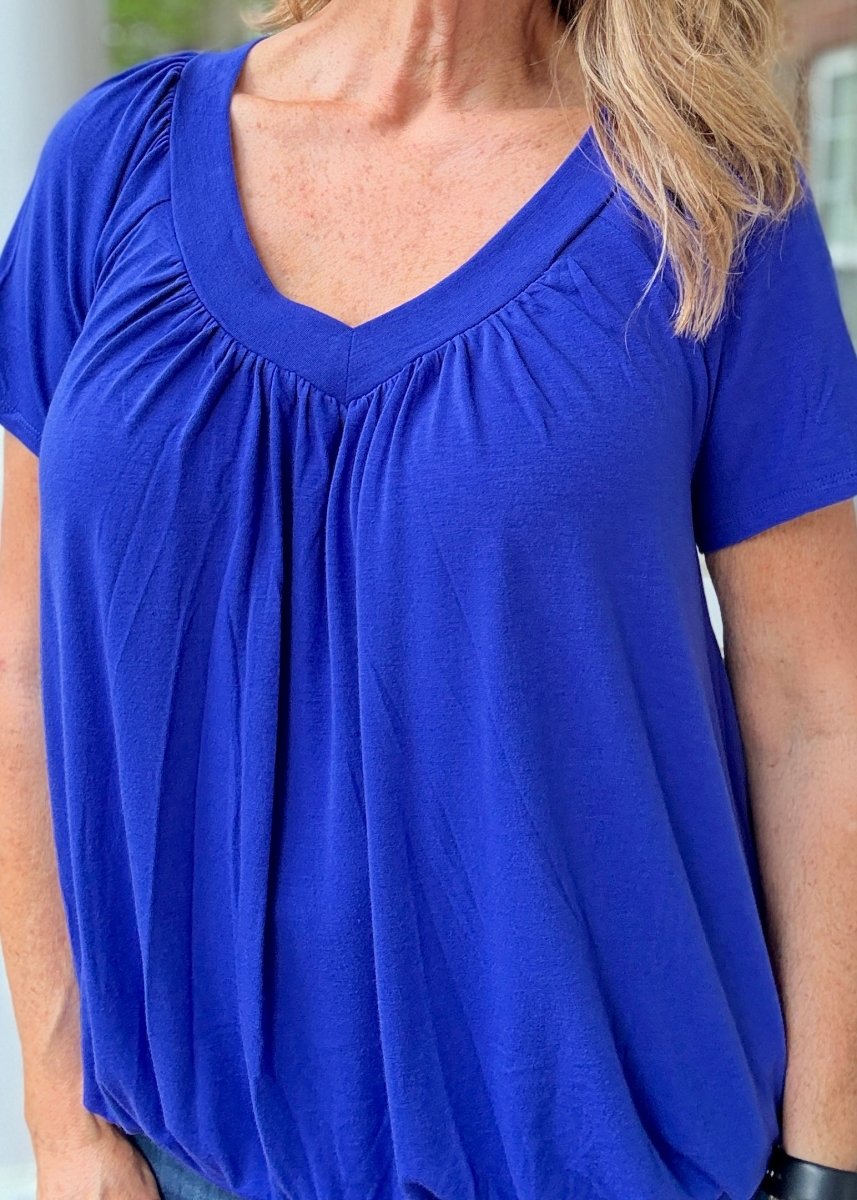 Vivian V Neck Shirring Top - Royal Blue - Casual Top - Jimberly's Boutique - Olive Branch - Mississippi