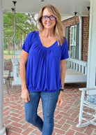 Vivian V Neck Shirring Top - Royal Blue - Casual Top - Jimberly's Boutique - Olive Branch - Mississippi