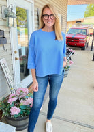 Waffle Knit 3/4 Sleeve Top - Cornflower Blue | Zenana - Casual Top -Jimberly's Boutique-Olive Branch-Mississippi