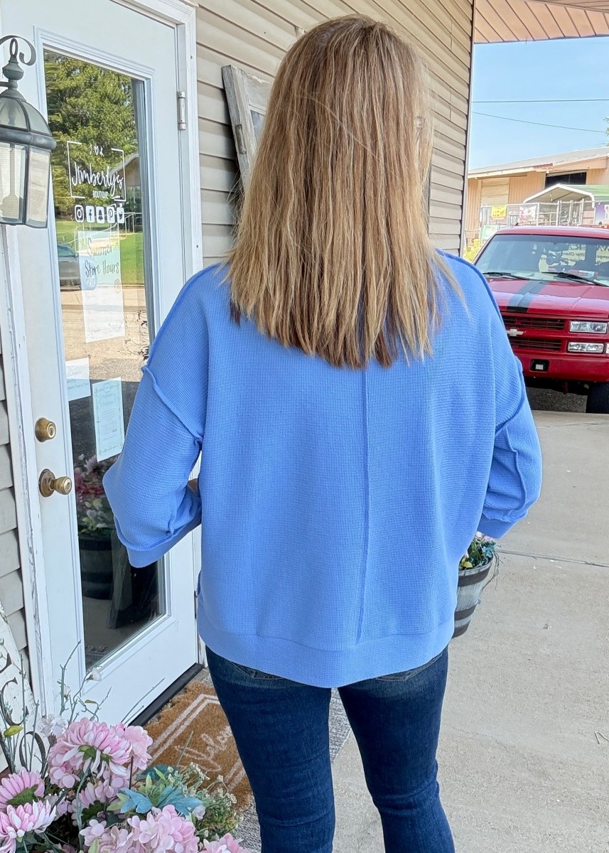 Waffle Knit 3/4 Sleeve Top - Cornflower Blue | Zenana - Casual Top -Jimberly's Boutique-Olive Branch-Mississippi