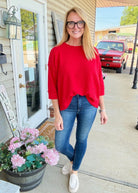 Waffle Knit 3/4 Sleeve Top - Red | Zenana - Casual Top -Jimberly's Boutique-Olive Branch-Mississippi