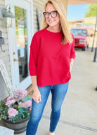 Waffle Knit 3/4 Sleeve Top - Red | Zenana - Casual Top -Jimberly's Boutique-Olive Branch-Mississippi