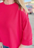 Waffle Knit 3/4 Sleeve Top - Red | Zenana - Casual Top -Jimberly's Boutique-Olive Branch-Mississippi