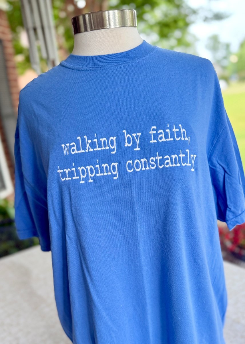 Walking By Faith Embroidered Comfort Colors T Shirt - sweatshirt - Jimberly's Boutique - Olive Branch - Mississippi
