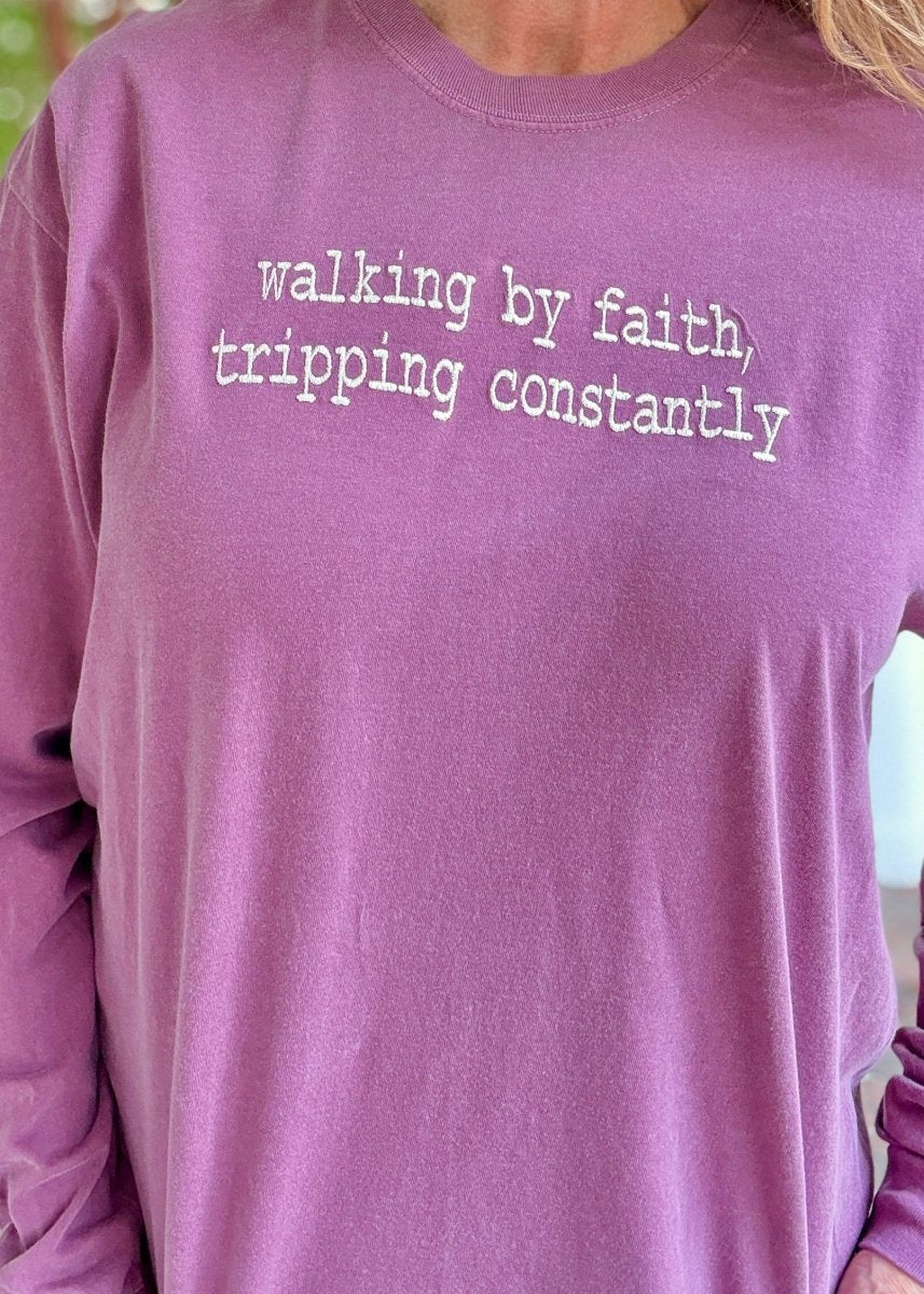 Walking By Faith Embroidered LS Comfort Colors - sweatshirt - Jimberly's Boutique - Olive Branch - Mississippi