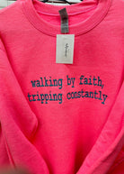 Walking By Faith Embroidered Sweatshirt - Hot Pink - Embroidered Sweatshirt - Jimberly's Boutique - Olive Branch - Mississippi