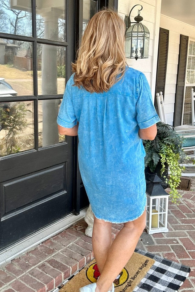 Washed Linen| Raw Edge Dress | Deep Sky - Casual Dress -Jimberly's Boutique-Olive Branch-Mississippi