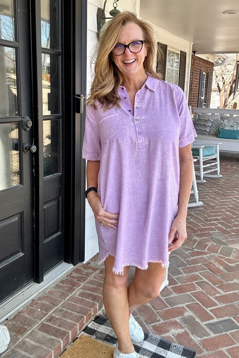 Washed Linen Raw Edge Dress - Lavender - Casual Dress -Jimberly's Boutique-Olive Branch-Mississippi