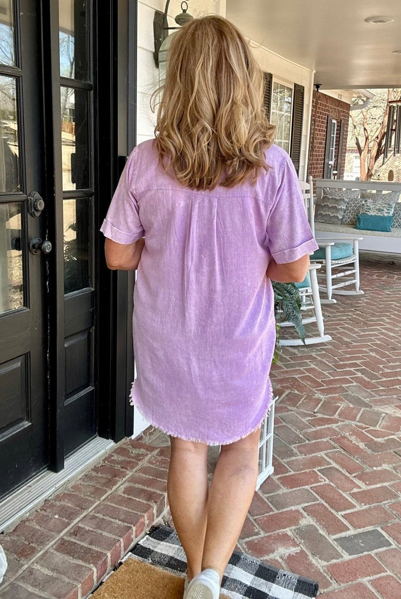 Washed Linen Raw Edge Dress - Lavender - Casual Dress -Jimberly's Boutique-Olive Branch-Mississippi