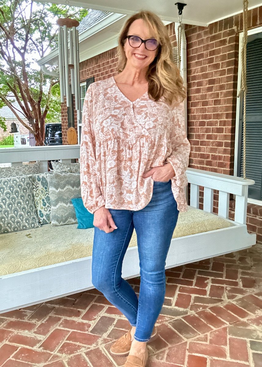 Whisked Away Floral V Neck Peplum Top - Peach - Shirts & Tops - Jimberly's Boutique - Olive Branch - Mississippi