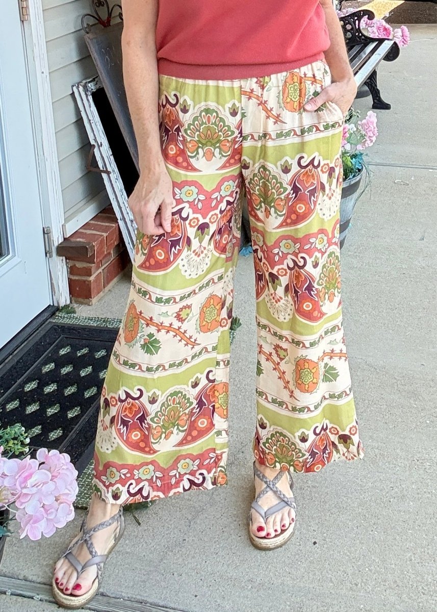 Wide Leg Border Print Pants | Umgee - pants -Jimberly's Boutique-Olive Branch-Mississippi