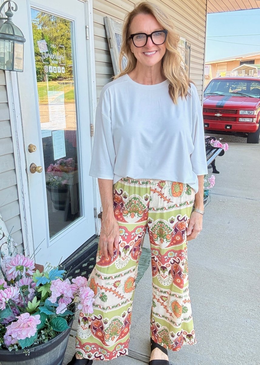 Wide Leg Border Print Pants | Umgee - pants -Jimberly's Boutique-Olive Branch-Mississippi