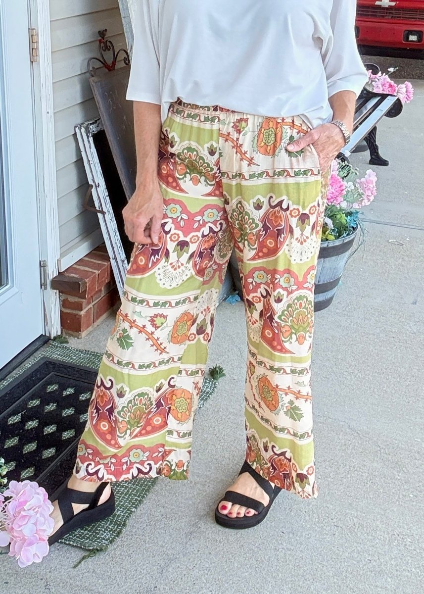 Wide Leg Border Print Pants | Umgee - pants -Jimberly's Boutique-Olive Branch-Mississippi