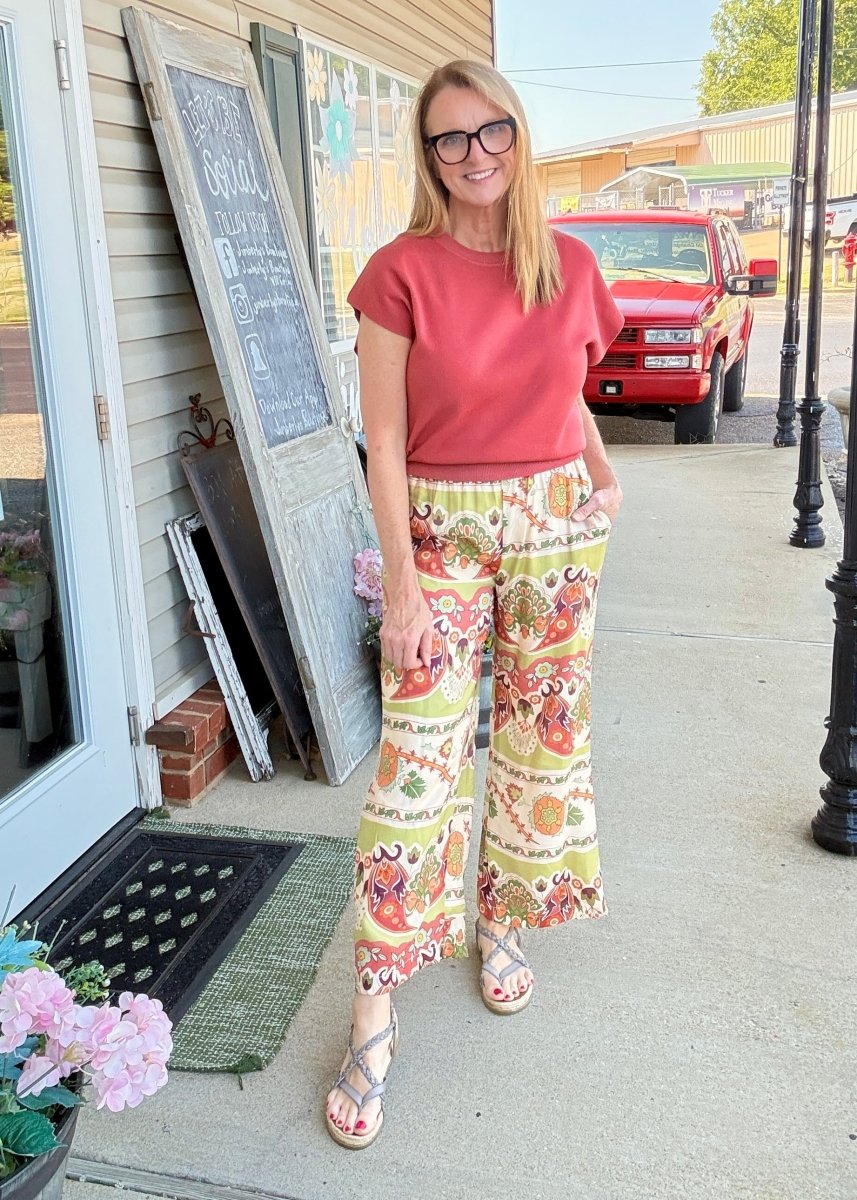 Wide Leg Border Print Pants | Umgee - pants -Jimberly's Boutique-Olive Branch-Mississippi