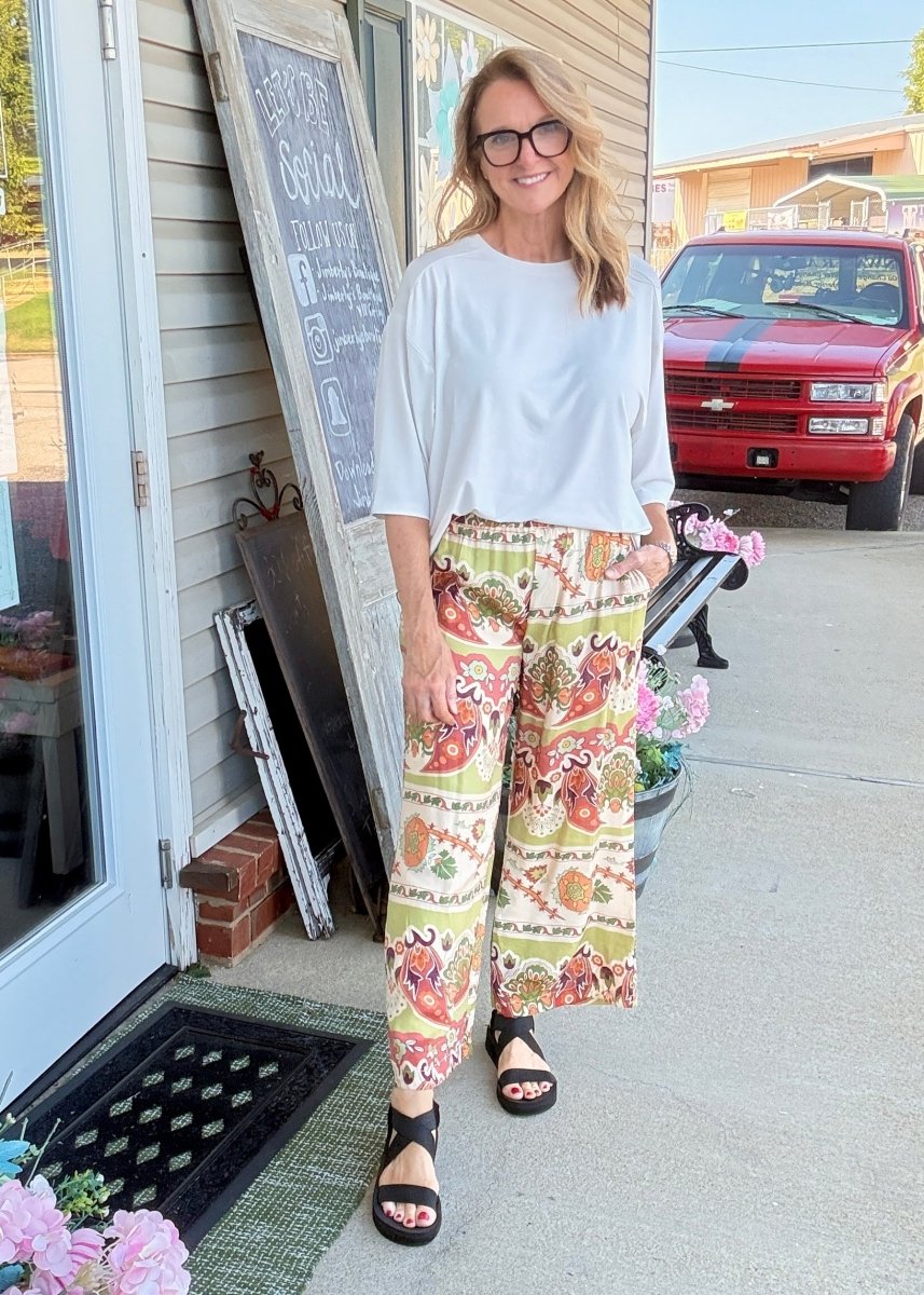 Wide Leg Border Print Pants | Umgee - pants -Jimberly's Boutique-Olive Branch-Mississippi