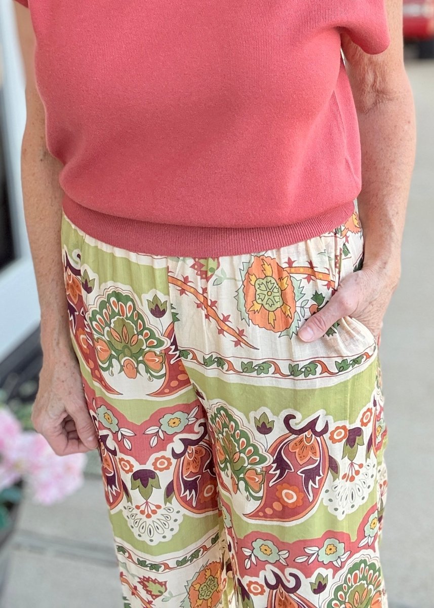 Wide Leg Border Print Pants | Umgee - pants -Jimberly's Boutique-Olive Branch-Mississippi