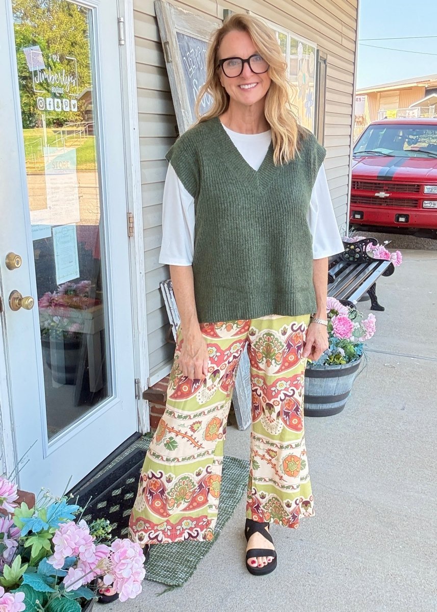 Wide Leg Border Print Pants | Umgee - pants -Jimberly's Boutique-Olive Branch-Mississippi