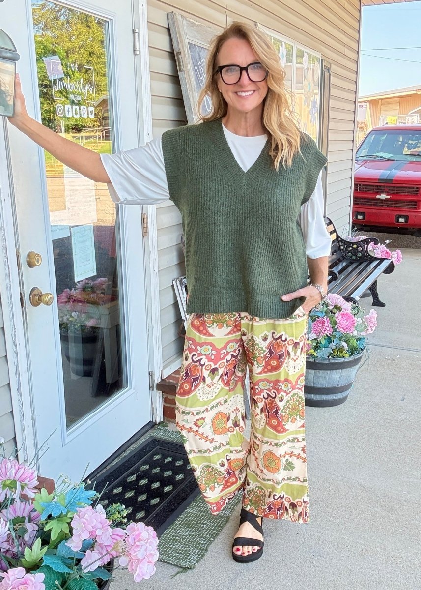 Wide Leg Border Print Pants | Umgee - pants -Jimberly's Boutique-Olive Branch-Mississippi