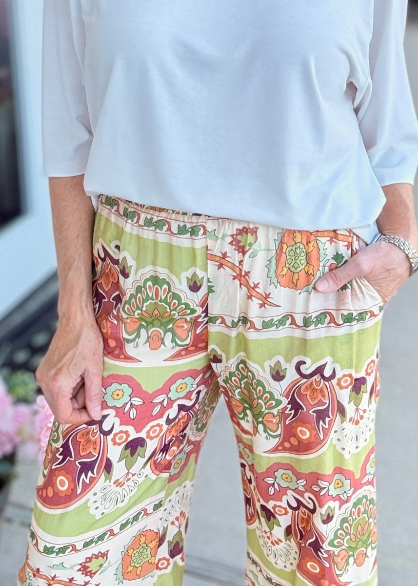 Wide Leg Border Print Pants | Umgee - pants -Jimberly's Boutique-Olive Branch-Mississippi