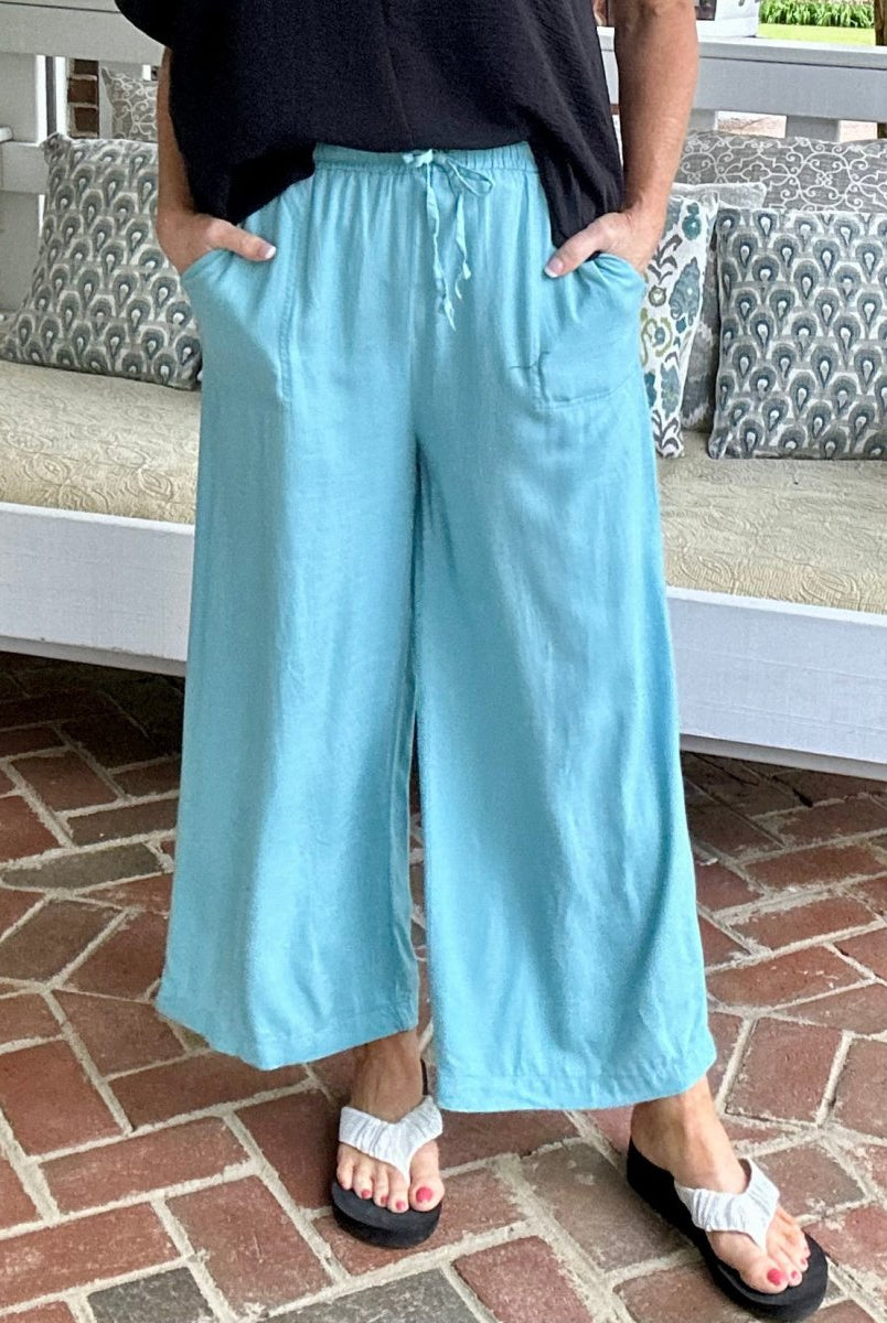 Wide Leg Linen Blend Pants - Dusty Teal - Pants -Jimberly's Boutique-Olive Branch-Mississippi