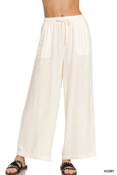 Wide Leg Linen Blend Pants - Ivory - Pants -Jimberly's Boutique-Olive Branch-Mississippi