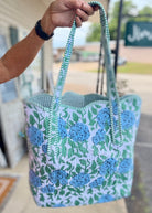 Wildflower Grove Blue Floral Scalloped Tote Bag - floral tote bag - Jimberly's Boutique - Olive Branch - Mississippi