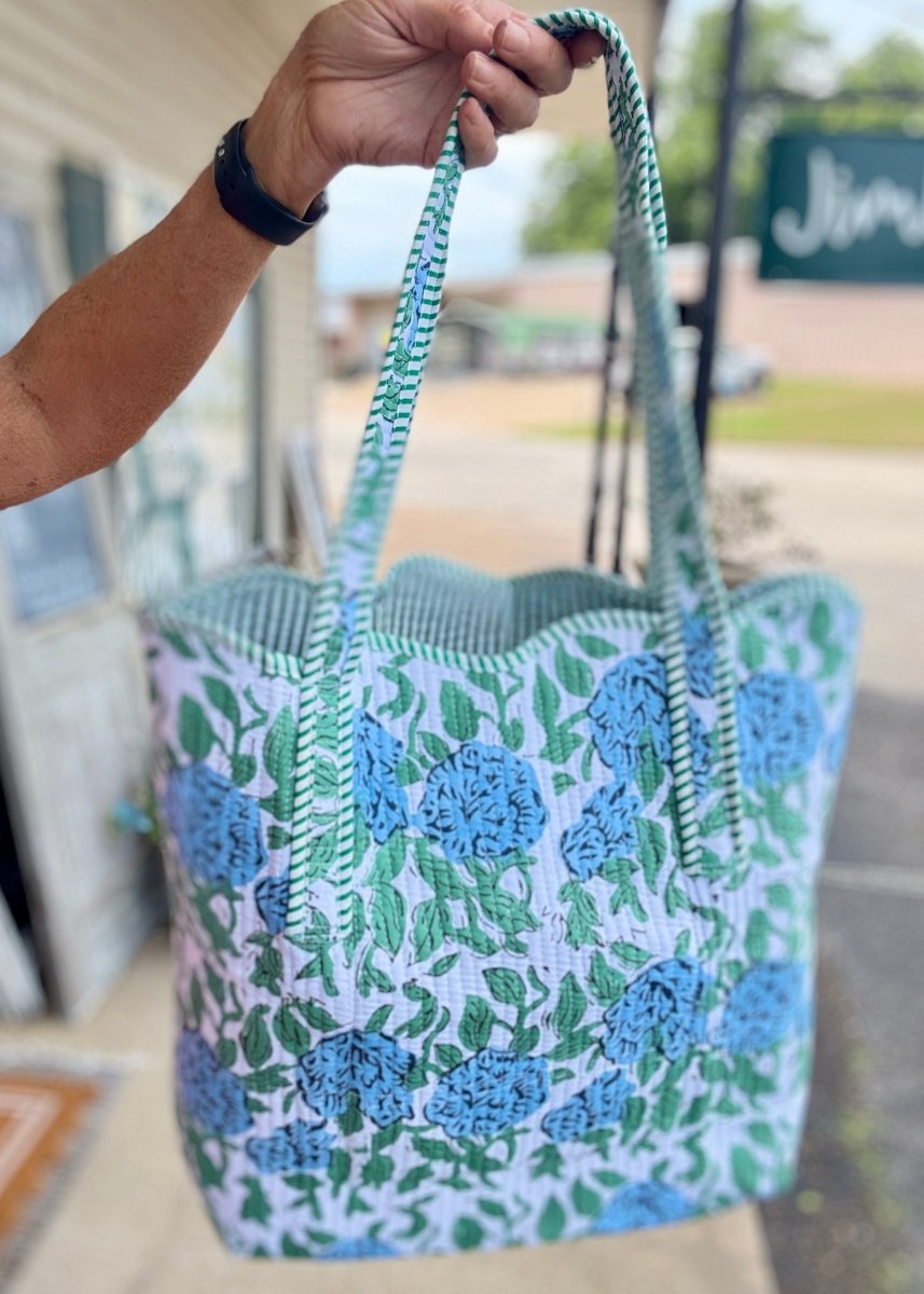 Wildflower Grove Blue Floral Scalloped Tote Bag - floral tote bag - Jimberly's Boutique - Olive Branch - Mississippi