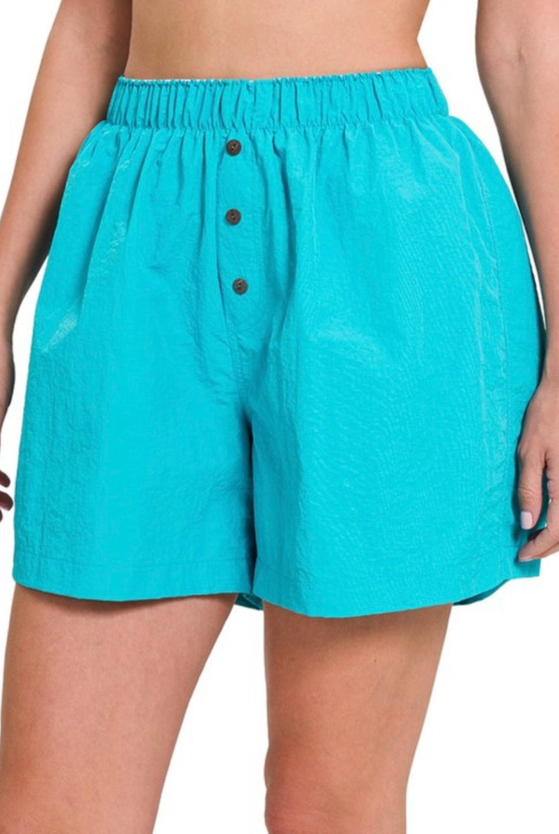 Windbreaker Elastic Waist Front Button Shorts - shorts -Jimberly's Boutique-Olive Branch-Mississippi