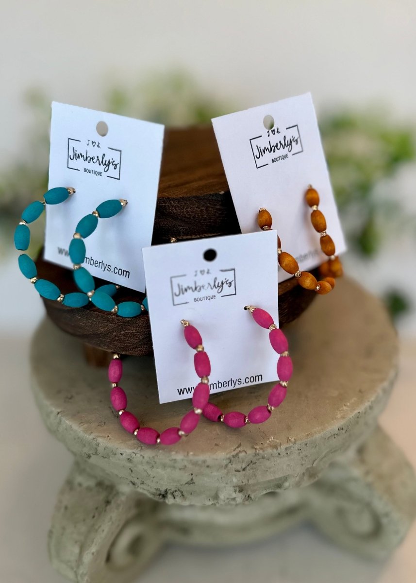 Wood Bead Open Hoop Earrings - earrings -Jimberly's Boutique-Olive Branch-Mississippi