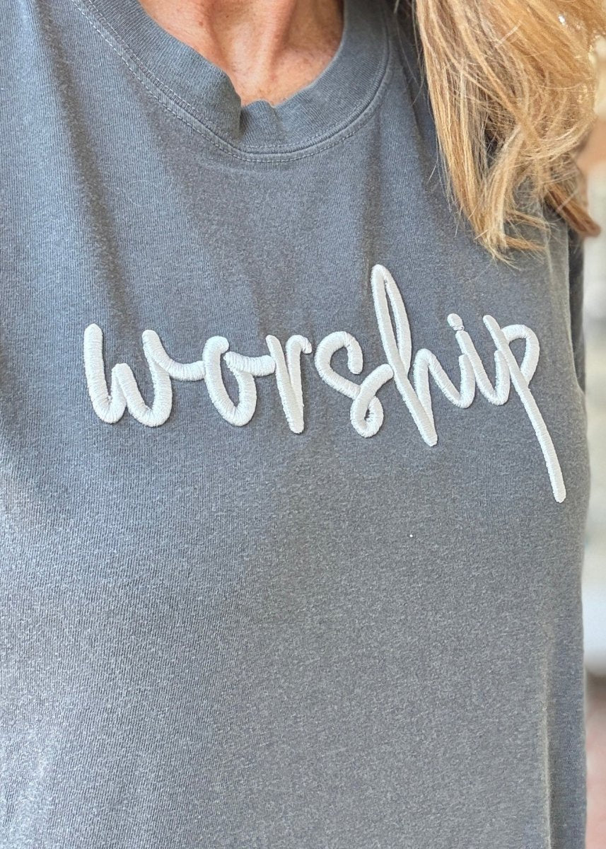 Worship 3D Puff Comfort Colors Tee - Embroidered Comfort Colors - Jimberly's Boutique - Olive Branch - Mississippi