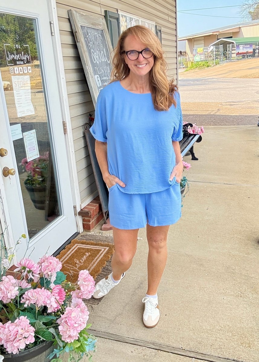 Woven Airflow Shorts Set - Cornflower Blue - short set - Jimberly's Boutique - Olive Branch - Mississippi