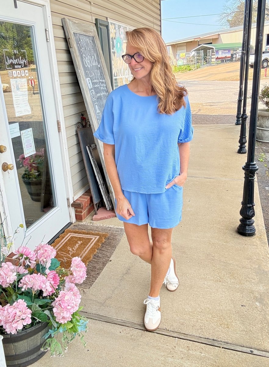 Woven Airflow Shorts Set - Cornflower Blue - short set - Jimberly's Boutique - Olive Branch - Mississippi