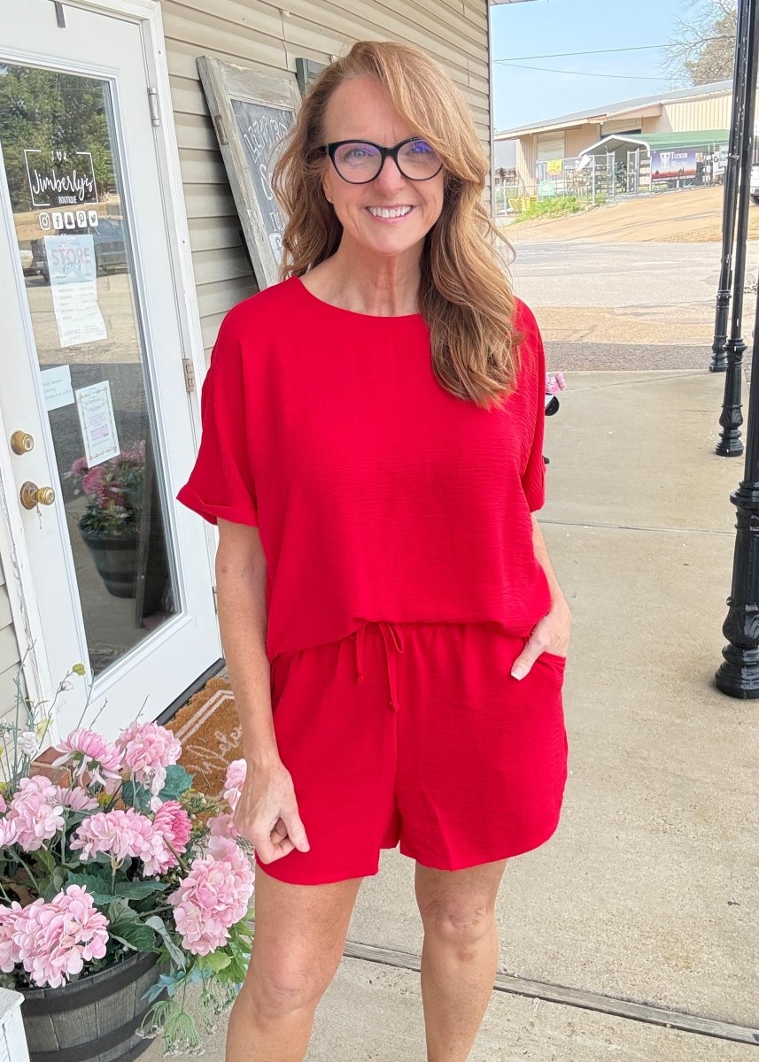 Woven Airflow Shorts Set - Ruby - short set - Jimberly's Boutique - Olive Branch - Mississippi