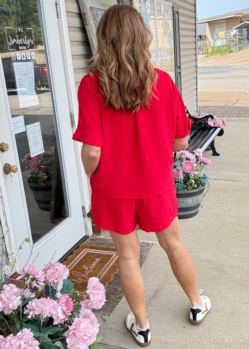 Woven Airflow Shorts Set - Ruby - short set - Jimberly's Boutique - Olive Branch - Mississippi