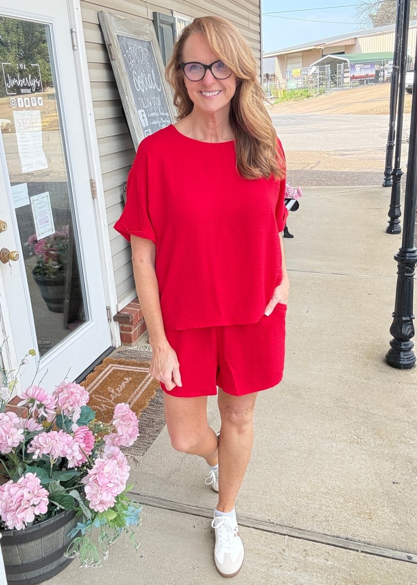 Woven Airflow Shorts Set - Ruby - short set - Jimberly's Boutique - Olive Branch - Mississippi