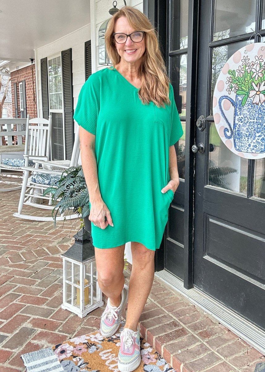 Woven Airflow T Shirt Dress - Kelly Green Jimberly's Boutique Woven Airflow T Shirt Dress - Kelly Green Jimberly's Boutique