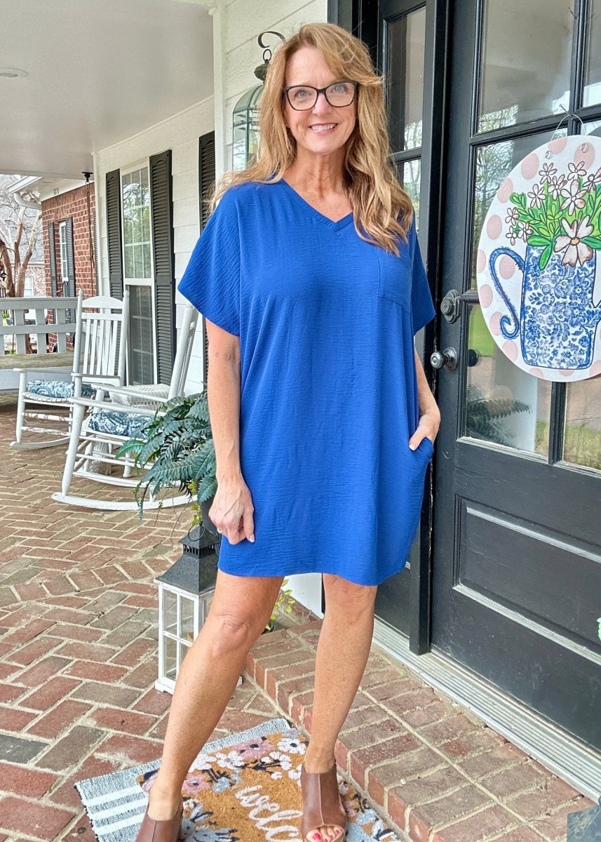 Woven Airflow T Shirt Dress - Lt Navy - Casual Dress - Jimberly's Boutique - Olive Branch - Mississippi