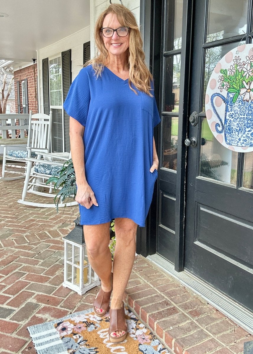 Woven Airflow T Shirt Dress - Lt Navy - Casual Dress - Jimberly's Boutique - Olive Branch - Mississippi