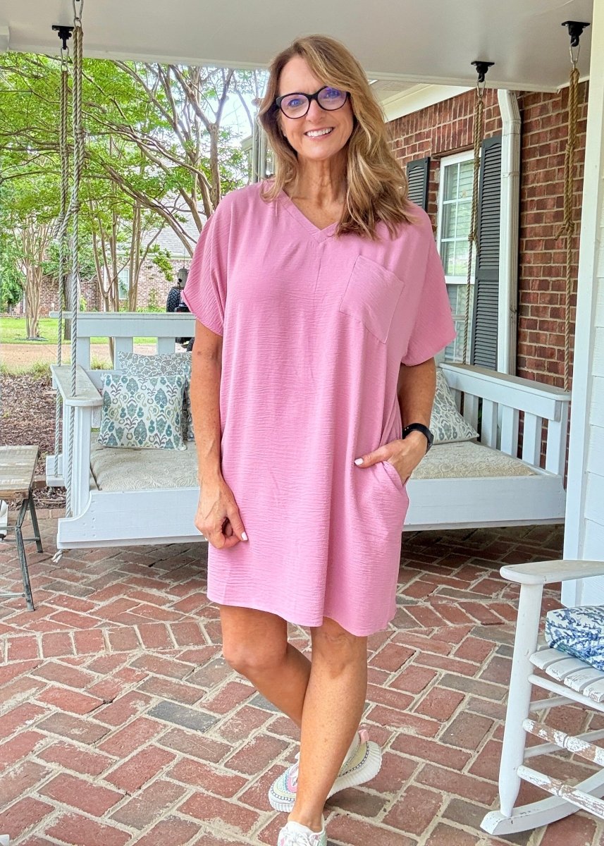 Woven Airflow T Shirt Dress - Lt Rose - Casual Dress - Jimberly's Boutique - Olive Branch - Mississippi