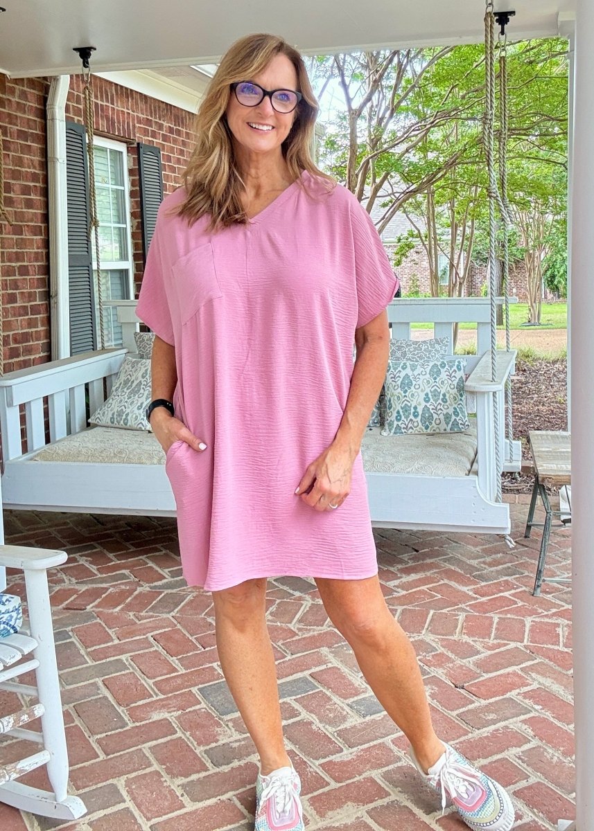 Woven Airflow T Shirt Dress - Lt Rose - Casual Dress - Jimberly's Boutique - Olive Branch - Mississippi