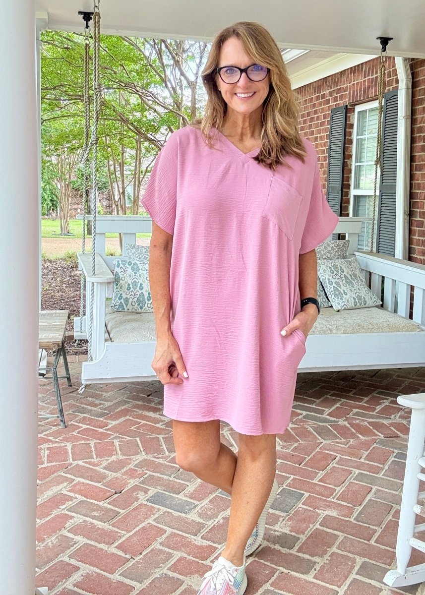 Woven Airflow T Shirt Dress - Lt Rose - Casual Dress - Jimberly's Boutique - Olive Branch - Mississippi